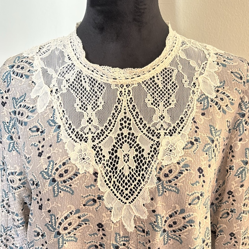 Sea, New York - Romantic Silk Blouse Lace Inset -Size 6